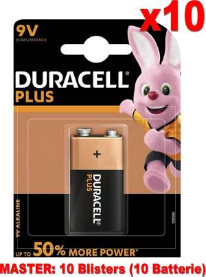 (10 Confezioni) Duracell Plus Batterie 1pz 9V Transistor 6LR61 MN1604 9V