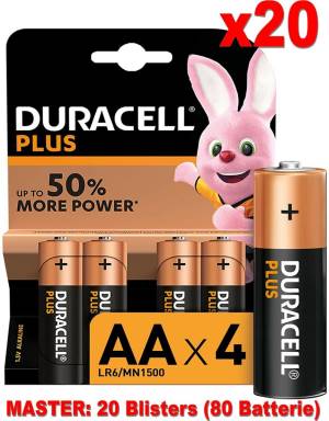 (20 Confezioni) Duracell Plus Batterie 4pz Stilo LR6 MN1500 AA