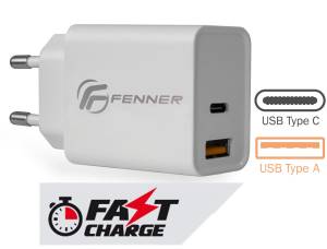 Fenner Tech 20W Alimentatore Universale USB-C + USB-A Fast Charge