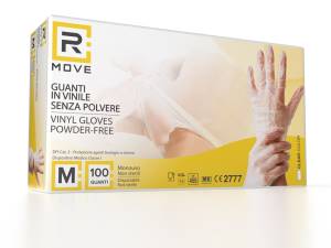 RMove 1Conf. da 100pz Tg.M- Guanti Vinyl Clear Uso Medico Senza Polvere