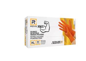 RMove 1Conf. da 50pz Tg.XL 8.5gr da Lavoro - Guanti Nitrile Arancione Senza Polvere Full Grip